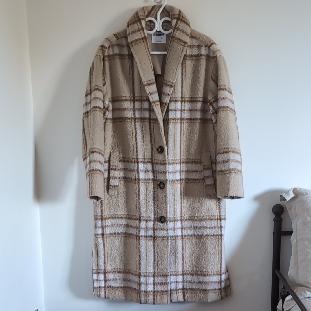 Old Navy Tan Plaid Trench Coat